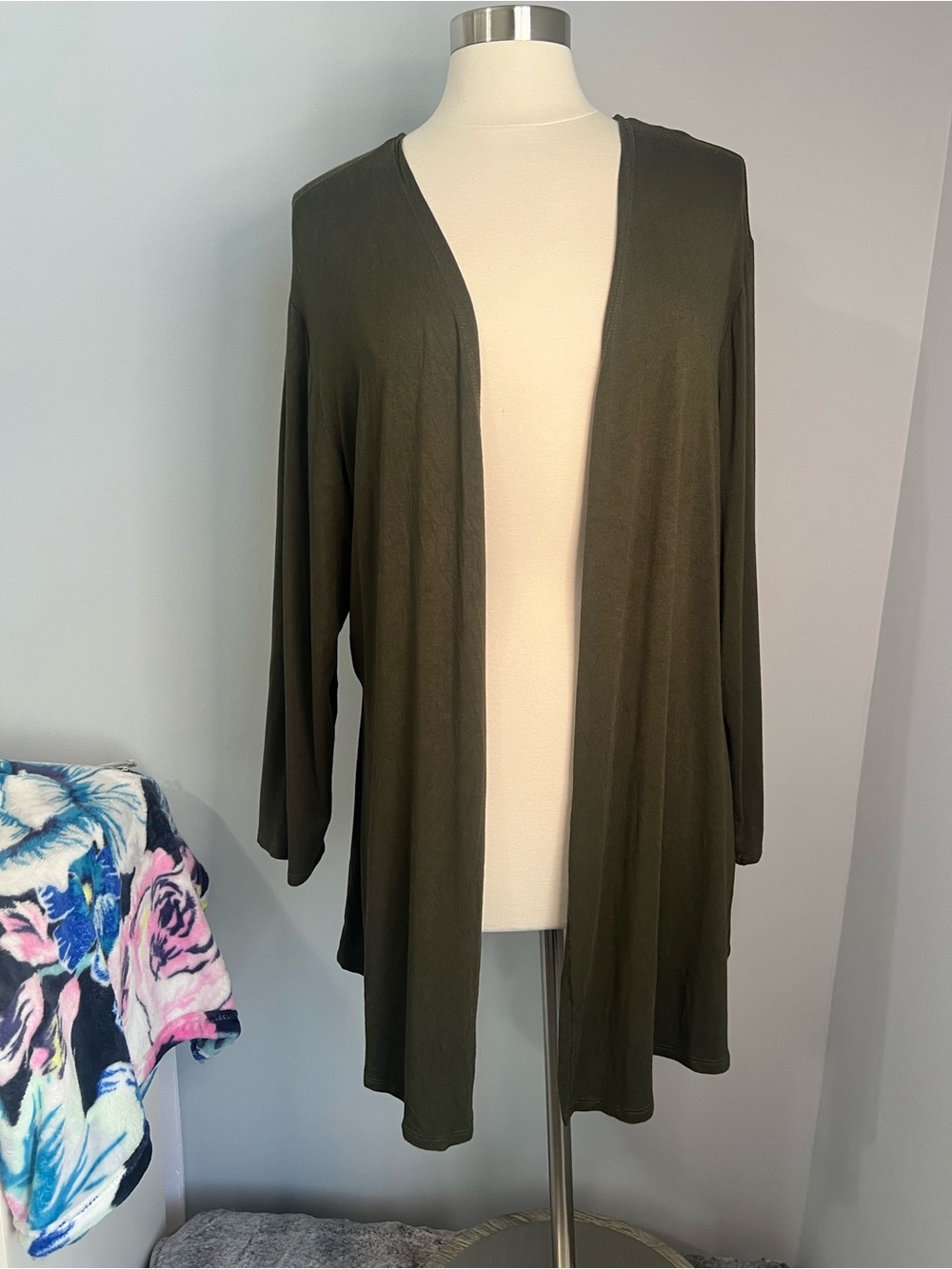 Agnes & Dora Size XXL Green Long Sleeve Open Front Cascading Cardigan